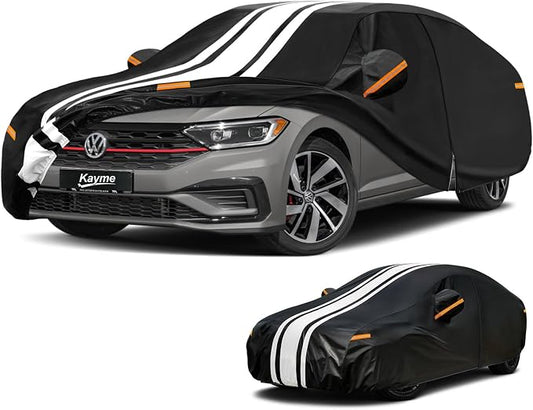 Kayme Heavy Duty Car Cover Custom Fit for Volkswagen Jetta (2006-2026), Outdoor Full Exterior Cover with Tape and Towel, Rain Snow Sun UV Protection.