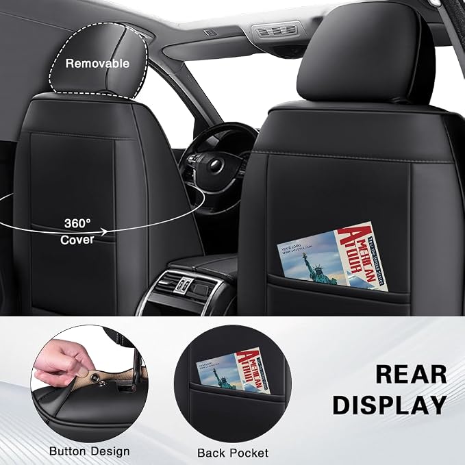 Fit for Toyota Corolla Seat Covers 2001-2026,Premium Leather, 360° Full Protection, Thick Padding & Memory Foam, Waterproof & Stain-Resistant Car Seat Cover Full Set (5 Seat,Black&Gray)