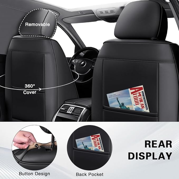 Fit for Toyota Tundra Seat Covers 2001-2026,Nappa Leather, 360° Full Protection, Thick Padding & Memory Foam, Waterproof & Stain-Resistant Car Seat Cover Front Set (2 Seat,Black&Gray)