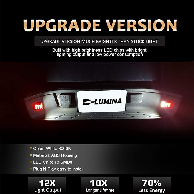D-Lumina Red OLED Neon Tube Chrome LED License Plate Light Assembly Fit Chevy Silverado GMC Sierra 1500 2500 3500 Suburban Tahoe Yukon XL Cadillac Escalade EXT, Rear Tag Lamp 6000K White 2-Pieces