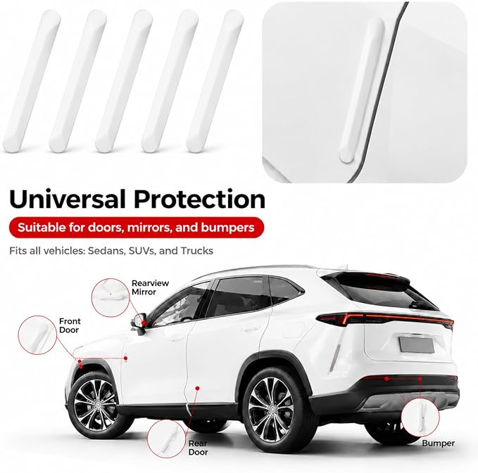 4 PCS Silicone Car Door Edge Guards, Self Adhesive Car Door Protector, Anti-Collision Crash Scratch Strips Protector, Auto Accessories Decorative Strip for Sedans Trucks SUVs (White)