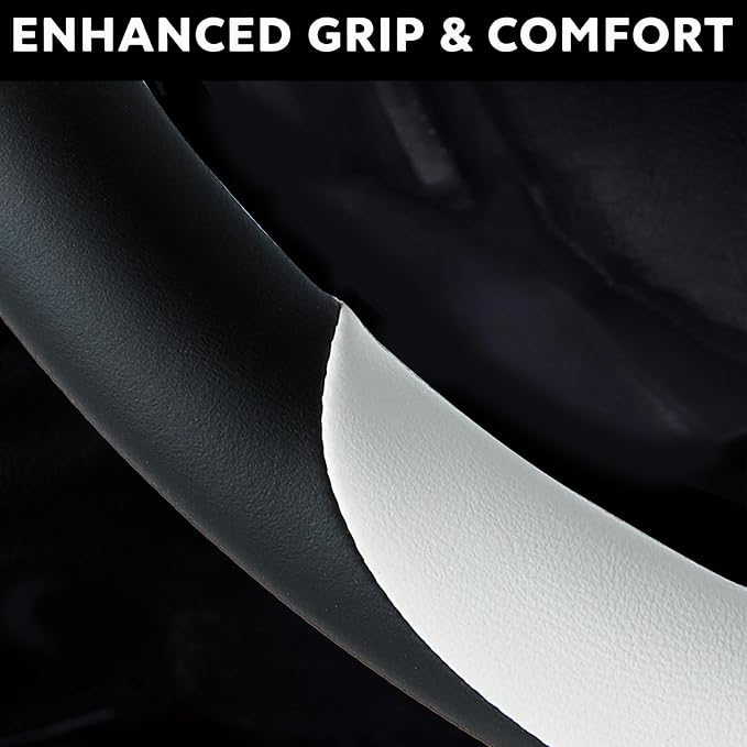 Yangday Leather Steering Wheel Cover for GMC Sierra 1500 2500 3500, 14.5-15 inches Car Steering Wheel Cover with Anti-Slip Massage Particle (White)