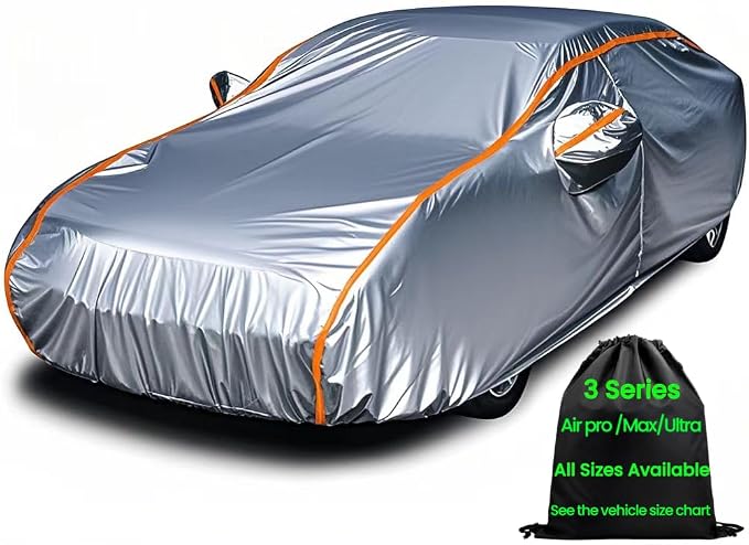 Outdoor Car Cover for Automobiles All Weather Waterproof Heavy Duty Full Exterior Covers Snow UV Rain Protection Durability Four Seasons Fit Sedan 194" to 208"