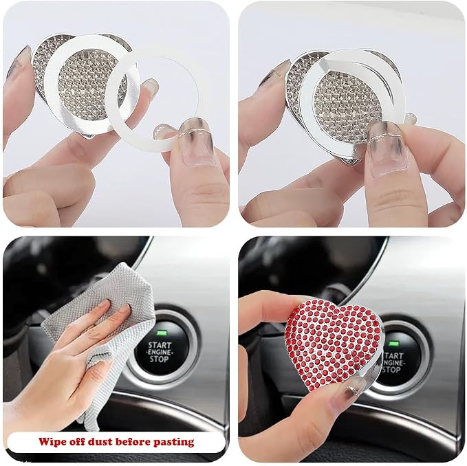Bling Push Start Button Cover with Rhinestone,Heart Push to Start Button Cover for Car Decor,Diamond Engine Start Buttons Cover Car Accessories Interior for Women & Girl (Colorful)