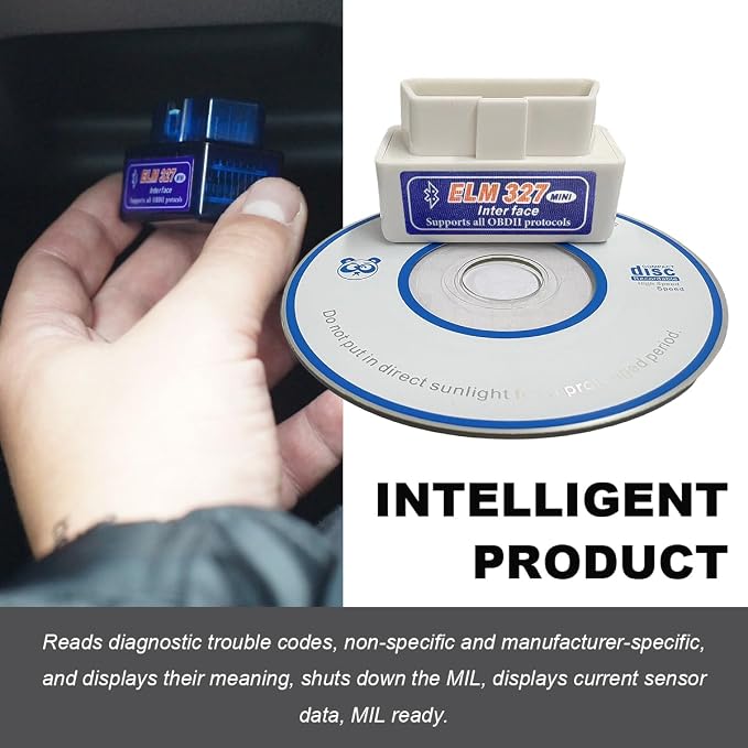 KVAEY OBDII Car Auto Diagnostic Scanner, ELM327 Automotive Bluetooth Scan Tool and Code Reader, Professional Car Bluetooth Engine Fault Code Reader, Universal Car Accessories (White & Blue)