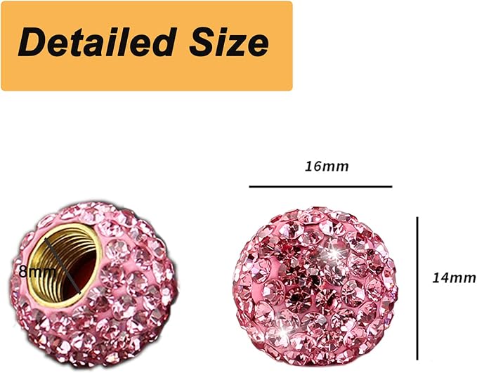 Car Wheel Tire Valve 4 Pack Handmade Crystal Rhinestone Tire Valve Stem Air Caps Cover Bling Car Accessories (Pink)
