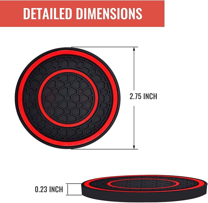 Car Cup Coasters - 2 Pack 2.75 Inch Diameter Universal Auto Anti Slip Cup Holder Insert Coaster, Suitable for Most Car Interior Accessories(Red)