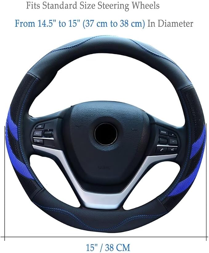 Alusbell Microfiber Leather Steering Wheel Cover Breathable Auto Car Steering Wheel Cover for Men Large-Size with 15 1/2 inches-16 inches Outer Diameter Blue