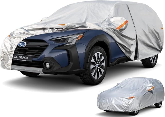Kayme 6 Layers SUV Car Cover Custom Fit for Subaru Outback (1994-2025) Waterproof All Weather for Automobiles, Outdoor Full Cover Rain Sun UV Protection.Silver