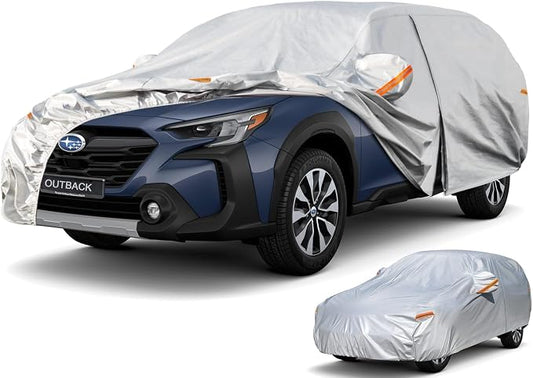 Kayme 6 Layers SUV Car Cover Custom Fit for Subaru Outback (1994-2025) Waterproof All Weather for Automobiles, Outdoor Full Cover Rain Sun UV Protection.Silver