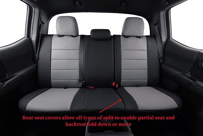 coverdream Tacoma Seat Covers Custom Fit for 2005-2011 Toyota Tacoma Double Cab/Crew Cab (Regular Seats),Fully Covered Faux Leather Truck Seat Protector-Full Set(Black/Gray)