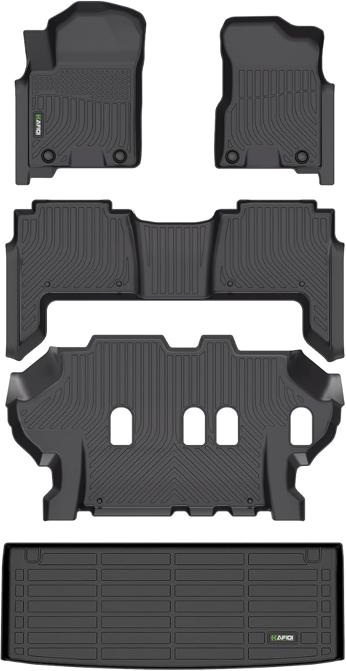 HAFIDI® All Weather Floor Mats & Cargo Liner Fit for 2019-2024 Nissan Armada & Infiniti QX80 8 Seats Bench Seat Car Mats for Armada Floor Liners TPE Anti-Slip Automotive Accessories - Black