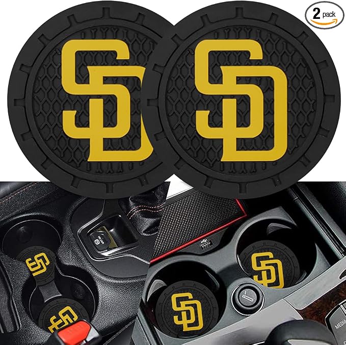 Baseball Fans Car Cup Holder Coasters for San Diego Padres Fans, 2 Pack Padres Silicone Non-Slip Cup Mats, 2.75" Car Cup Holder Inserts for Auto Interior