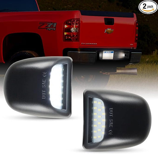 Gempro Full LED License Plate Light Tag light lamp Assembly Replacement for Chevy Silverado 1500 2500 3500 Suburban Tahoe GMC Sierra Yukon XL C-adillac Escalade,6000K Xenon White, 2 Packs