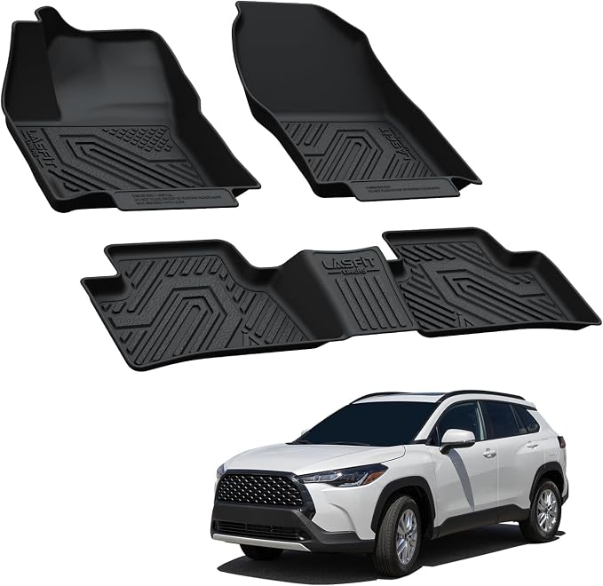 LASFIT Floor Mats Custom Fit for Toyota Corolla Cross 2022-2026（Fit Hybrid AWD Not Fit Gasoline）, All-Weather Protection TPE 1st & 2nd Row Car Liners for Toyota Accsessories, Easy to Clean, Black
