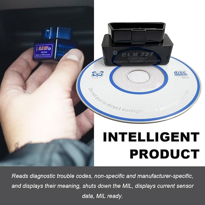 KVAEY OBDII Car Auto Diagnostic Scanner, ELM327 Automotive Bluetooth Scan Tool and Code Reader, Professional Car Bluetooth Engine Fault Code Reader, Universal Car Accessories (Black)