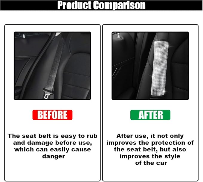 GLSOWEE 2PCS Bling Car Seat Belt Shoulder Pads for Women, White Diamond | Bling Rhinestones Seat Belt Covers, Car Seatbelt Strap Pad with Crystal Diamond, Car Interior Accessories for Car SUV