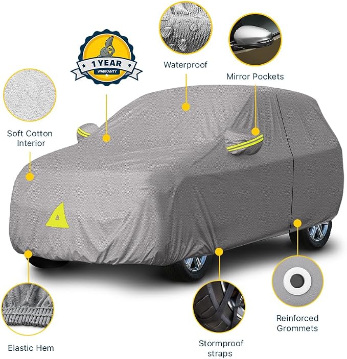 Seal Skin Covers Heavy-Duty SUV Cover, Waterproof PEVA Fabric with Cotton Layer, Windproof Straps, UV Protection, Universal Fits (191"-200" L x 70" H)