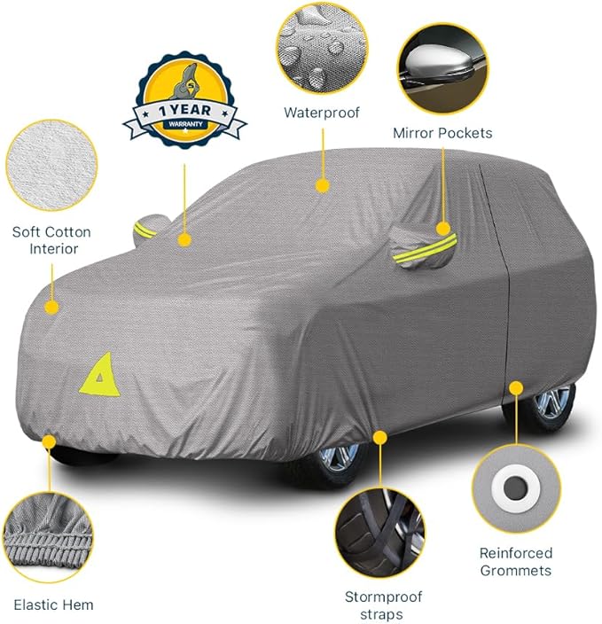 Seal Skin Covers Heavy-Duty SUV Cover, Waterproof PEVA Fabric with Cotton Layer, Windproof Straps, UV Protection, Universal Fits (182"-190" L x 70" H)