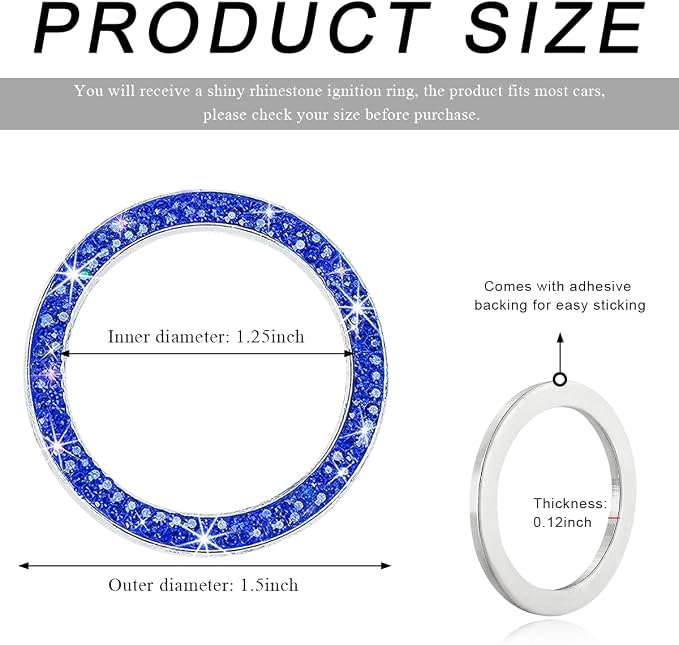 Car Bling Crystal Rhinestone Engine Start Ring Decals, Sparkling Diamond Car Push Start Button Ignition Ring Sticker, Auto Key Ignition Knob Ring Decoration for Women Girls (Dark Blue)
