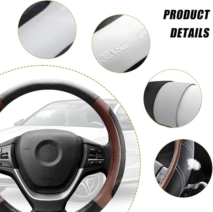 Zpana Car Steering Wheel Cover, 15 Inch Carbon Fiber Leather Non-Slip Steering Wheel Protector with Lining, Breathable Automotive Interior Accessories, Universal for SUV RV Truck (Orange)