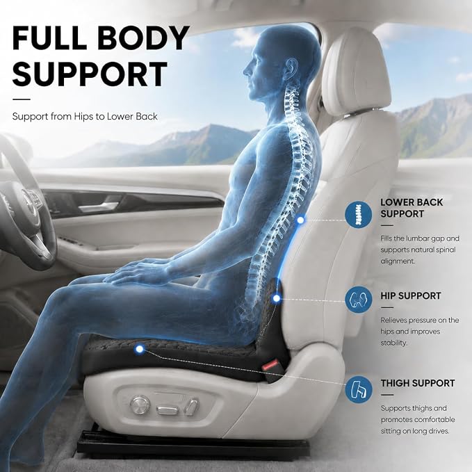 Car Seat Cushion with Integrated Lumbar Support, Memory Foam Pain Relief | Gap-Filling Design, Breathable Mesh Cover, Elevated Seating, Ergonomic Support for Driving Comfort and Long Trips