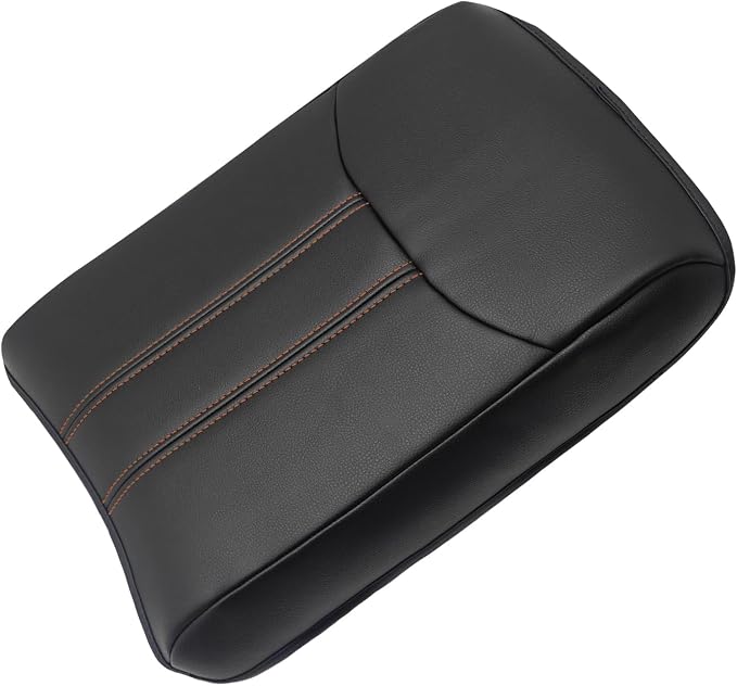 Muslogy Center Console Armrest Cover Fit for Honda Pilot 2023-2026, 2024-2026 Ridgeline/Passport Accessories, Comfort Armrest Pad Console Lid Cushion Vegan Leather Regular Thick(Black/Orange Trim)