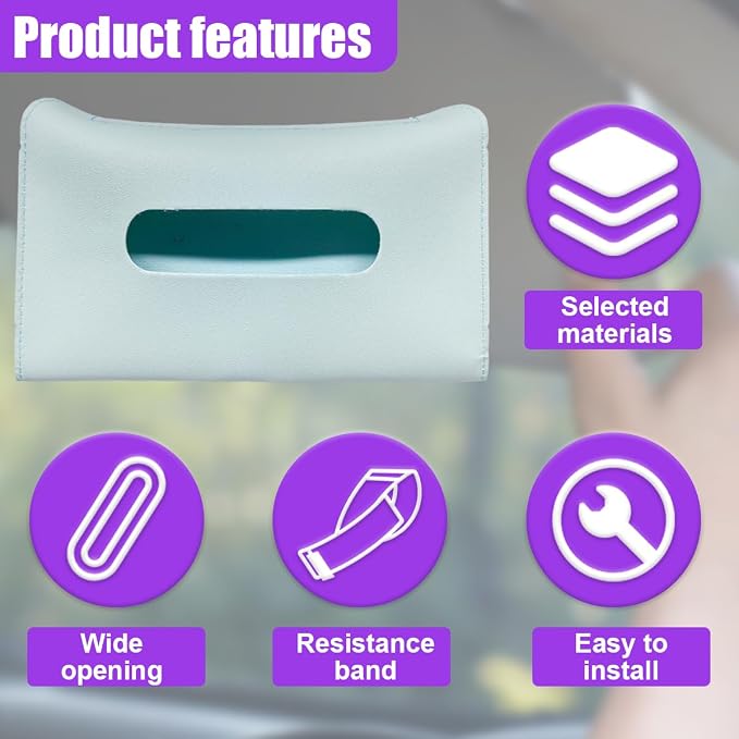 YoRise Car Sun Visor Tissue Holder, Soft Leather Automotive Hanging Napkin Storage Box, Rectangular Vehicle Interior Tissue Organizer Case for Car, SUV, Truck (Blue)