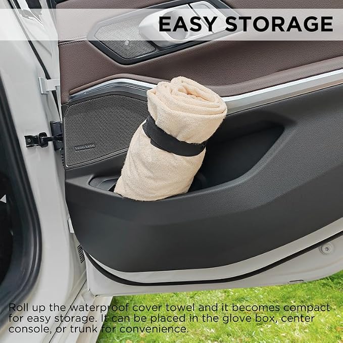 Waterproof Seat Cover Towel, Premium Sweat Carseat Protector, Perfect for Universal Anti-Slip Car Truck SUV Seat, Great for Surfing Yoga Gym Workout, Tan