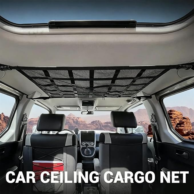 Car Ceiling Cargo Net Pocket for Audi RS Q3 Sportback 8U/F3 2014-2020 2021 2022 2023 2024 2025 2026 Mesh Overhead Storage Organizer Car Roof Storage Bag for Camping Road Trip