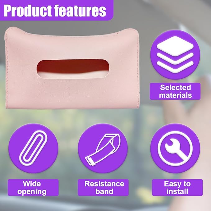 YoRise Car Sun Visor Tissue Holder, Soft Leather Automotive Hanging Napkin Storage Box, Rectangular Vehicle Interior Tissue Organizer Case for Car, SUV, Truck (Pink)