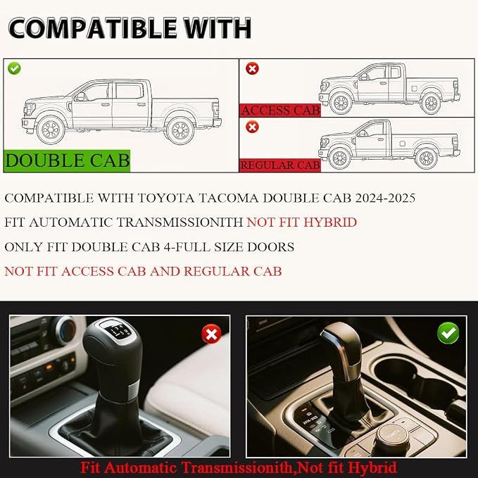 G-PLUS Floor Mats Fit Toyota Tacoma 2024-2025 Double Cab(Not for Hybrid) | Fit Automatic Transmission,All Weather Protection,Non-Slip,Custom Fit Floor Liners,TPE Full Coverage,1st & 2nd Row,Black