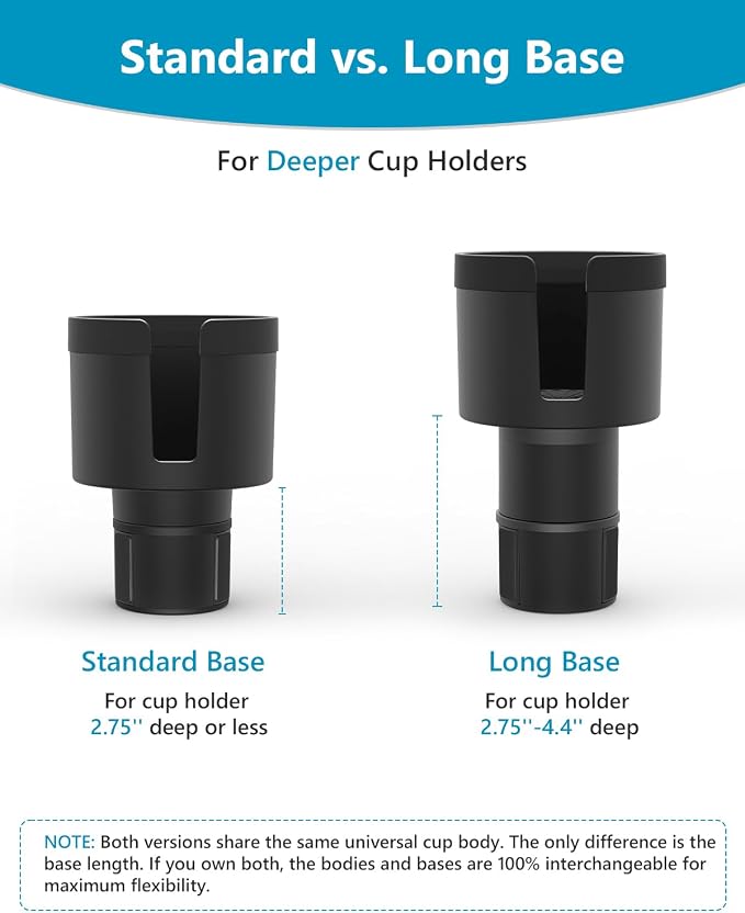 SEVEN SPARTA Car Cup Holder Expander, Long Base for 32-40oz Large Bottles | For Deeper cup holders on RAV4, Adjustable offset adapter, Holds 3.4-3.8 in bottles Mugs, Extender for Yeti Owala Hydro Flask