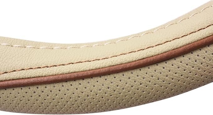 CAR PASS Line Rider Universal Fit Delux Leather Steering Wheel Cover, for suvs,sedans,Vans,Trucks for 14.7" to 15" (Beige)