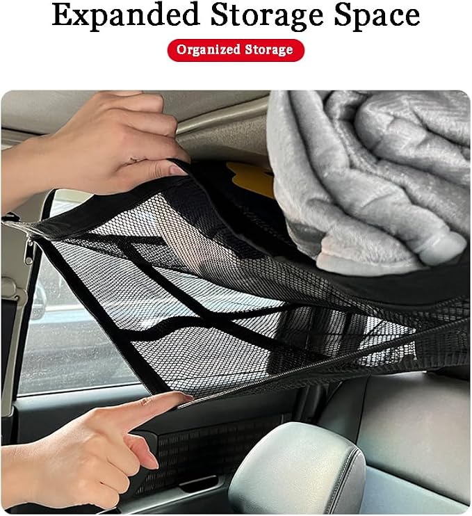 Car Ceiling Cargo Net Pocket for Honda Odyssey 2011–2025, Large Capacity Double-Layer Overhead Storage with Zipper, Easy Item Organization for Road Trips,A 70X50cm