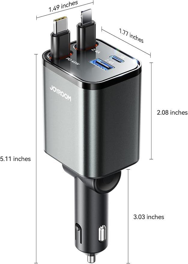 [2026 Ultra-Compact] JOYROOM Retractable Car Charger 84W Car Charger USB C for iPhone 16 17 Fast Charging, Car Accessories, Car Adapter Travel Essentials Gifts for Women Men, for iPhone 17 16 15 14 13