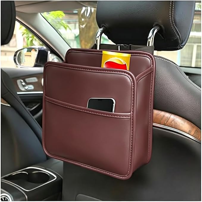 Zpana Car Seat Back Organizer, Leather Multipurpose Hanging Vehicle Backseat Headrest Storage Bag, Automotive Pouch Pocket Organizer for Kids & Adults, Universal for Truck SUV Sedan (Red)