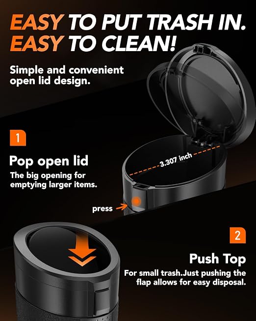 Small Car Trash Can Bin with Lid,Mini Vehicle Leakproof Garbage Can, for Car Cup Holder and Side Door, with 80 Attached Trash Bags