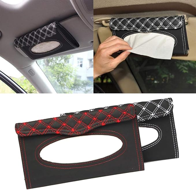 Denpetec Car Tissue Holder, Tissue Box Holder for Car, Universal Paper Towel Napkin Holders Box Tissues Case Cover for Cars Sun Visor, Vehicle PU Napkin Case