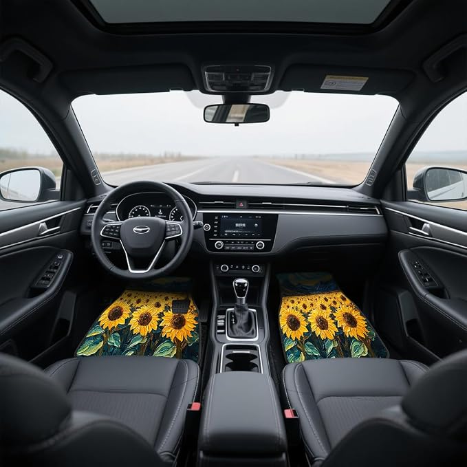 Sunflowers Car Floor Mats Set of 4 Starry Night Sky Blue Star Automotive Foot Mats Rugs Carpet for Car Non-Slip Auto Car Accessories Universal Fit for Car SUV Truck Van