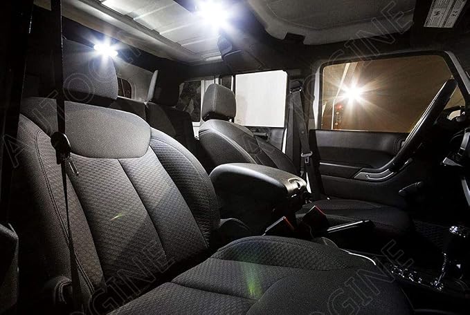 AUTOGINE 7 Piece CANBUS LED Interior Light Kit for Jeep Wrangler JK 2-Door 2007 2008 2009 2010 2011 2012 2013 2014 2015 2016 2017 2018 Super Bright 6000K White LED Bulbs Package + Install Tool