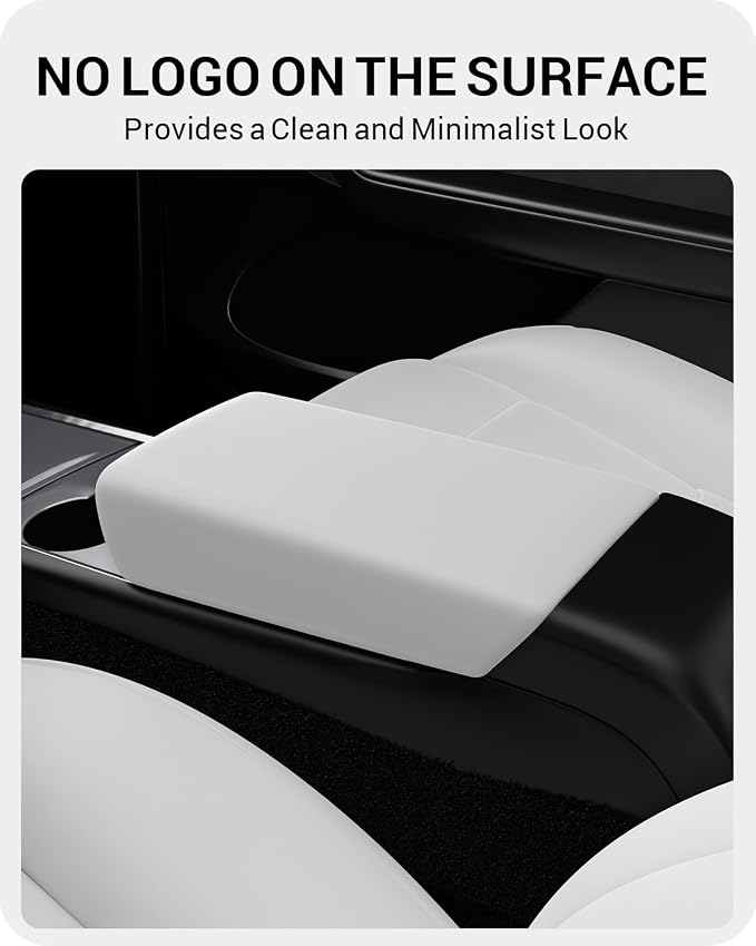 BASENOR Armrest Cover for 2017-2024 Tesla Model Y Model 3 Center Console Cover Non-Slip TPU [No Logo] Protector Armrest Tesla Accessories White (Not Compatible with 2025 2026 Model Y/3)