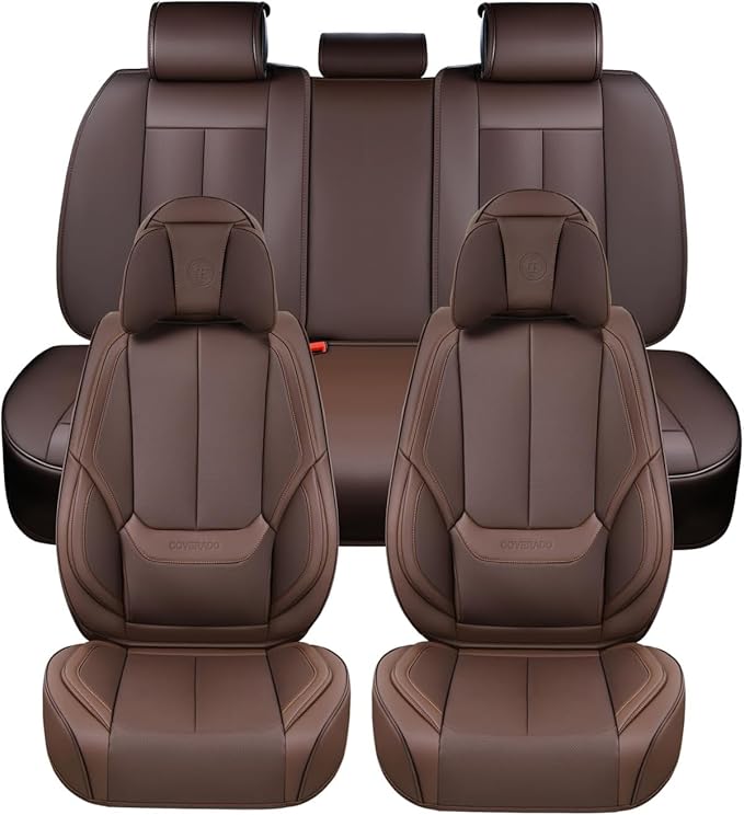 Coverado Car Seat Covers, Seat Covers for Cars, Waterproof Leather Auto Seat Protectors, Leather Car Seat Cushion, Car Interiors Accessories Universal Fit for Most Cars