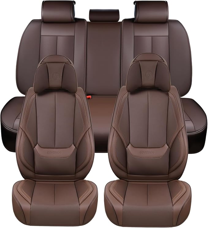 Coverado Car Seat Covers, Seat Covers for Cars, Waterproof Leather Auto Seat Protectors, Leather Car Seat Cushion, Car Interiors Accessories Universal Fit for Most Cars