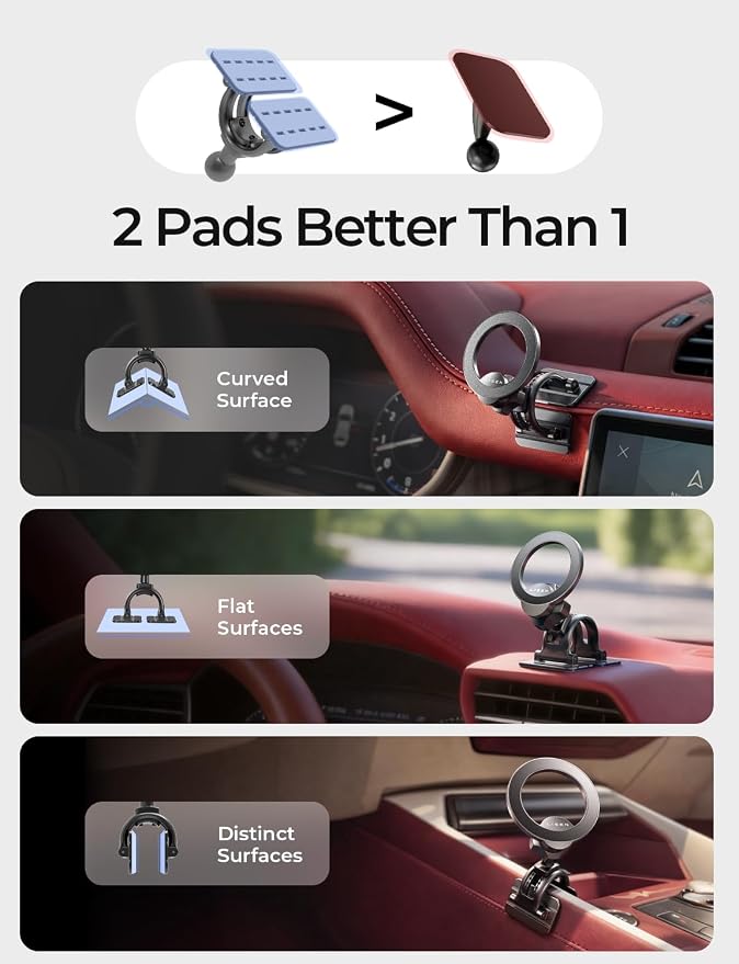 LISEN for MagSafe Car Phone Mount -Strong Magnets Magnetic Phone Holders for Your Car 2-in-1 Vent Dashboard Magnet Cell Phones Holder Mounts Car Accessories Gifts for Men Women fit iPhone, Black | Dash Accents