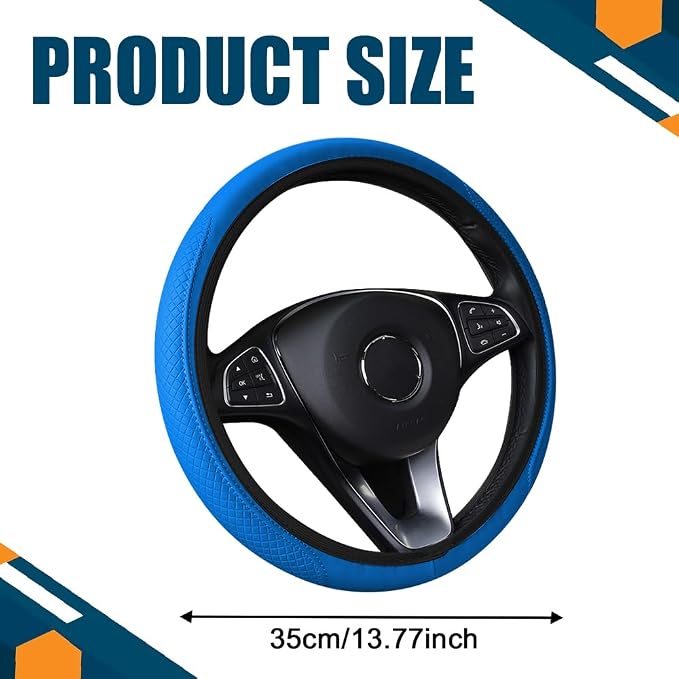 Car Steering Wheel Cover, Universal 14.5-15 Inch Blue Leather Steering Wheel Wrap with Better Sport Grip for Men Women, Anti-Slip Breathable Car Interior Accessories for Most Vehicles (Blue2)