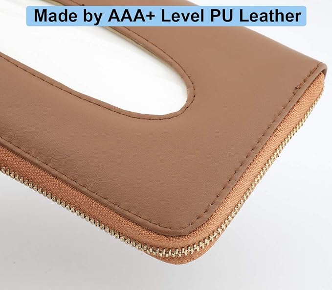 Sun Visor Tissue Holder, PU Leather Backseat Napkin Case for Car Vehicle with Zipper (Brown)