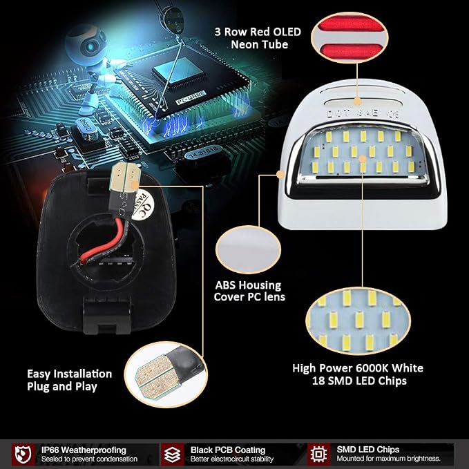 D-Lumina Red OLED Neon Tube Chrome LED License Plate Light Assembly Fit Chevy Silverado GMC Sierra 1500 2500 3500 Suburban Tahoe Yukon XL Cadillac Escalade EXT, Rear Tag Lamp 6000K White 2-Pieces