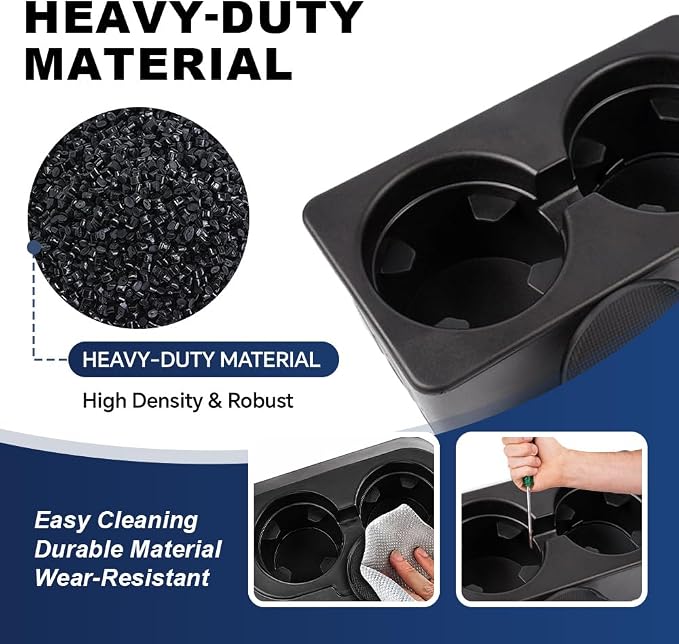 PIT66 Dual Cup Holder Inserts 2pcs Compatible with Chevy Silverado Avalanche Suburban Sierra Yukon Escalade 2007 2008 2009 2010 2011 2012 2013 2014 Drink Holder 19154712 Black