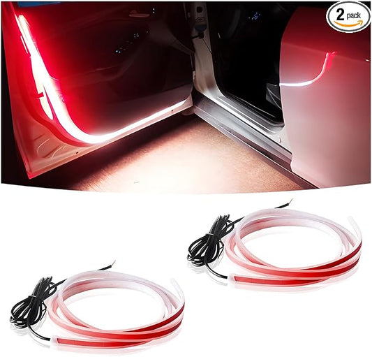 Bittwee 2PCS Car Door LED Strip Lights, 48 Inch 1.2M Multi-Color Waterproof Automotive LED Door Warning Light Strip Flowing Flexible Sequential Safty Lamp, Universal for Vehicle SUV Truck RV
